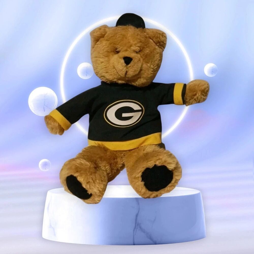 Green Bay Packers NFL Stuffed Plush Bear Black Yellow Jersey Hat  Football